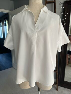 Madewell White Short Sleeve Button-Down Popover Shirt, size large